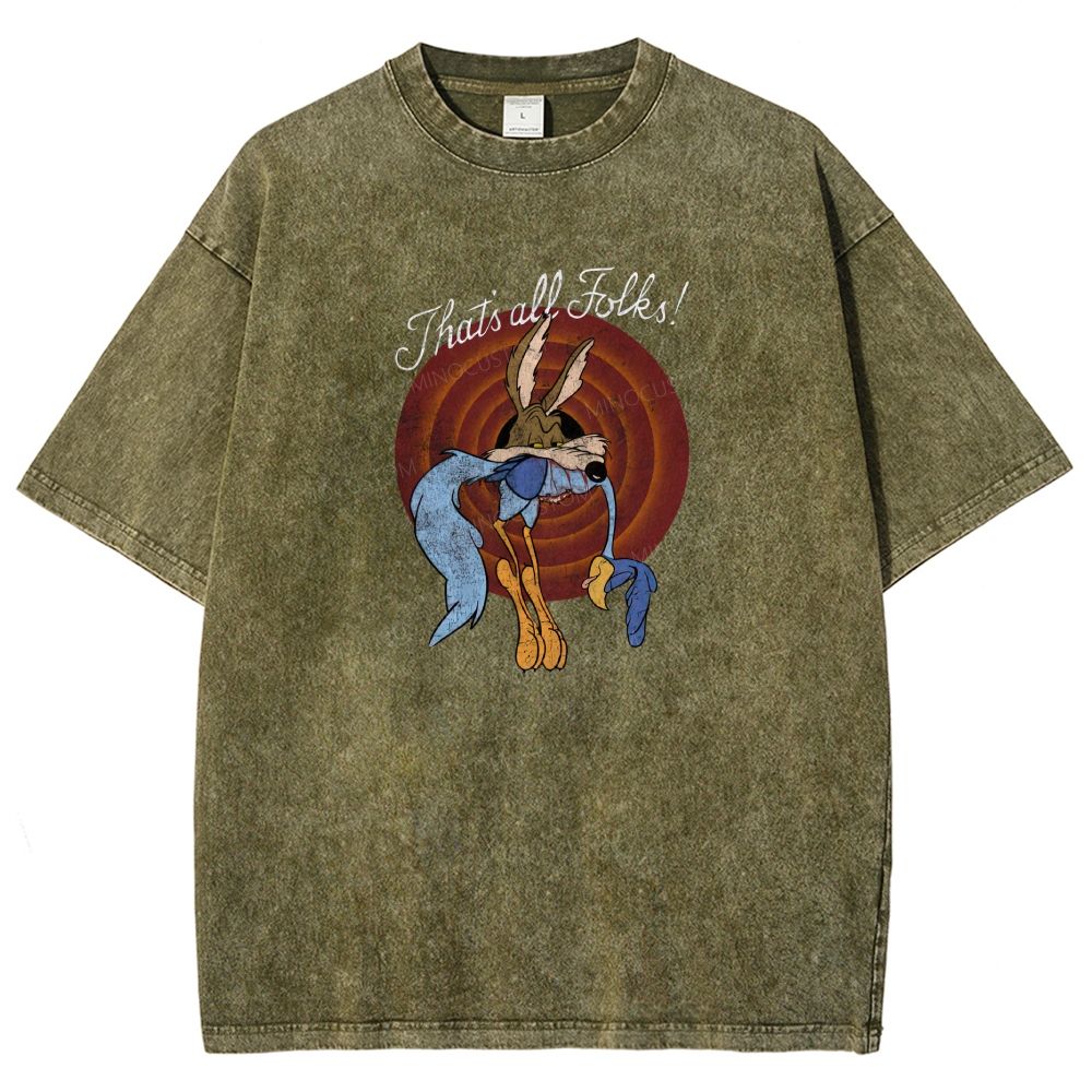 Vintage Retro Cartoon Coyote Road Runner Graphic Washed T-shirt