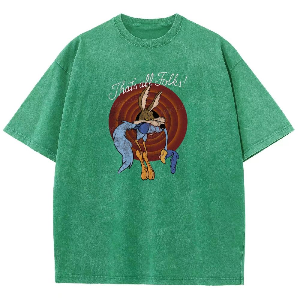 Vintage Retro Cartoon Coyote Road Runner Graphic Washed T-shirt