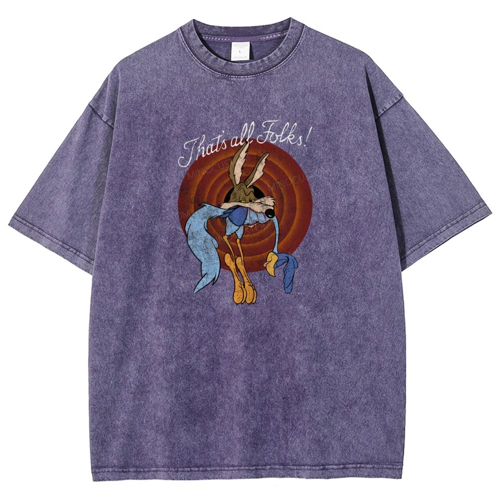 Vintage Retro Cartoon Coyote Road Runner Graphic Washed T-shirt