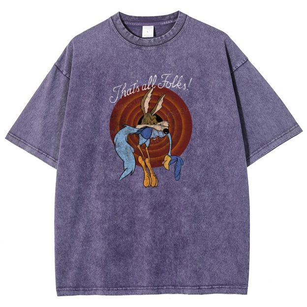 Vintage Retro Cartoon Coyote Road Runner Graphic Washed T-shirt