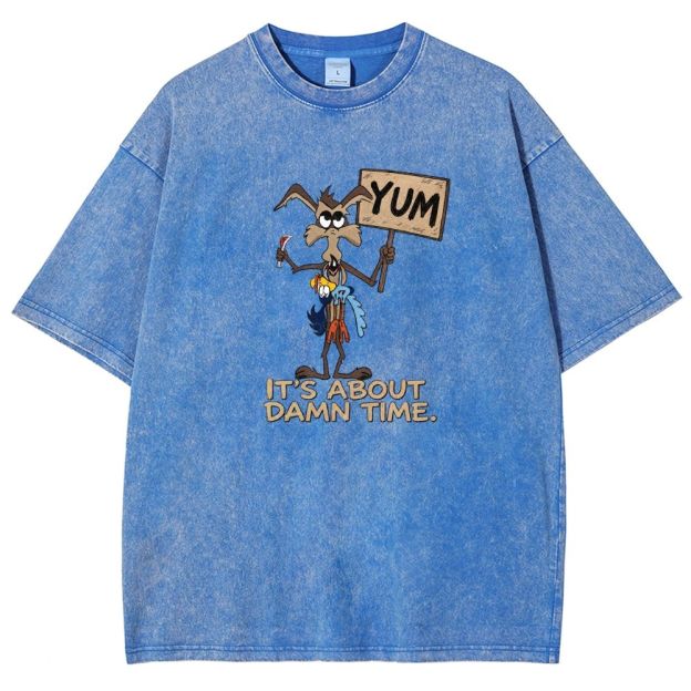 Vintage Funny Cartoon Wolf Signboard Graphic Washed T-shirt