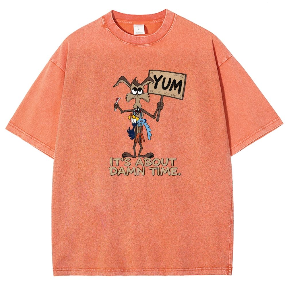 Vintage Funny Cartoon Wolf Signboard Graphic Washed T-shirt