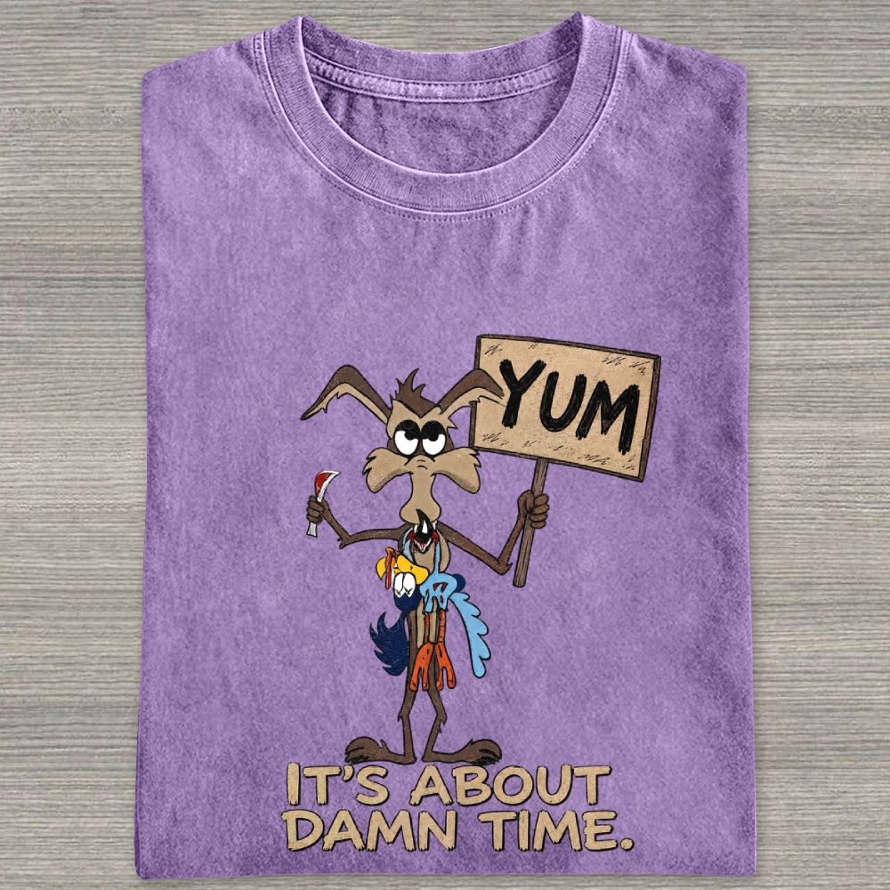 Vintage Funny Cartoon Wolf Signboard Graphic Washed T-shirt