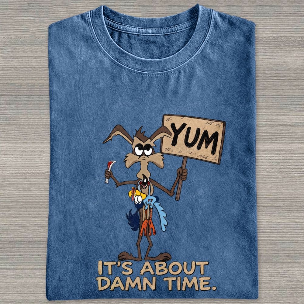 Vintage Funny Cartoon Wolf Signboard Graphic Washed T-shirt