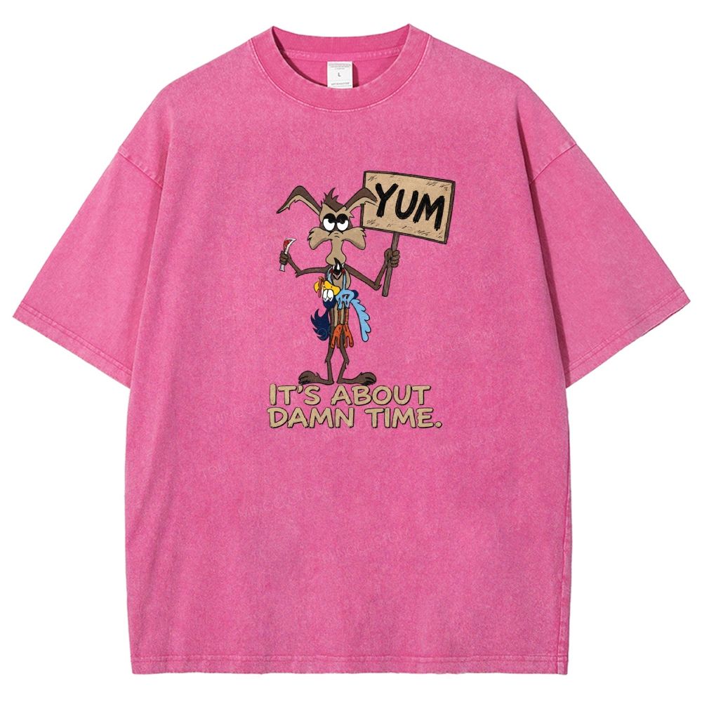 Vintage Funny Cartoon Wolf Signboard Graphic Washed T-shirt
