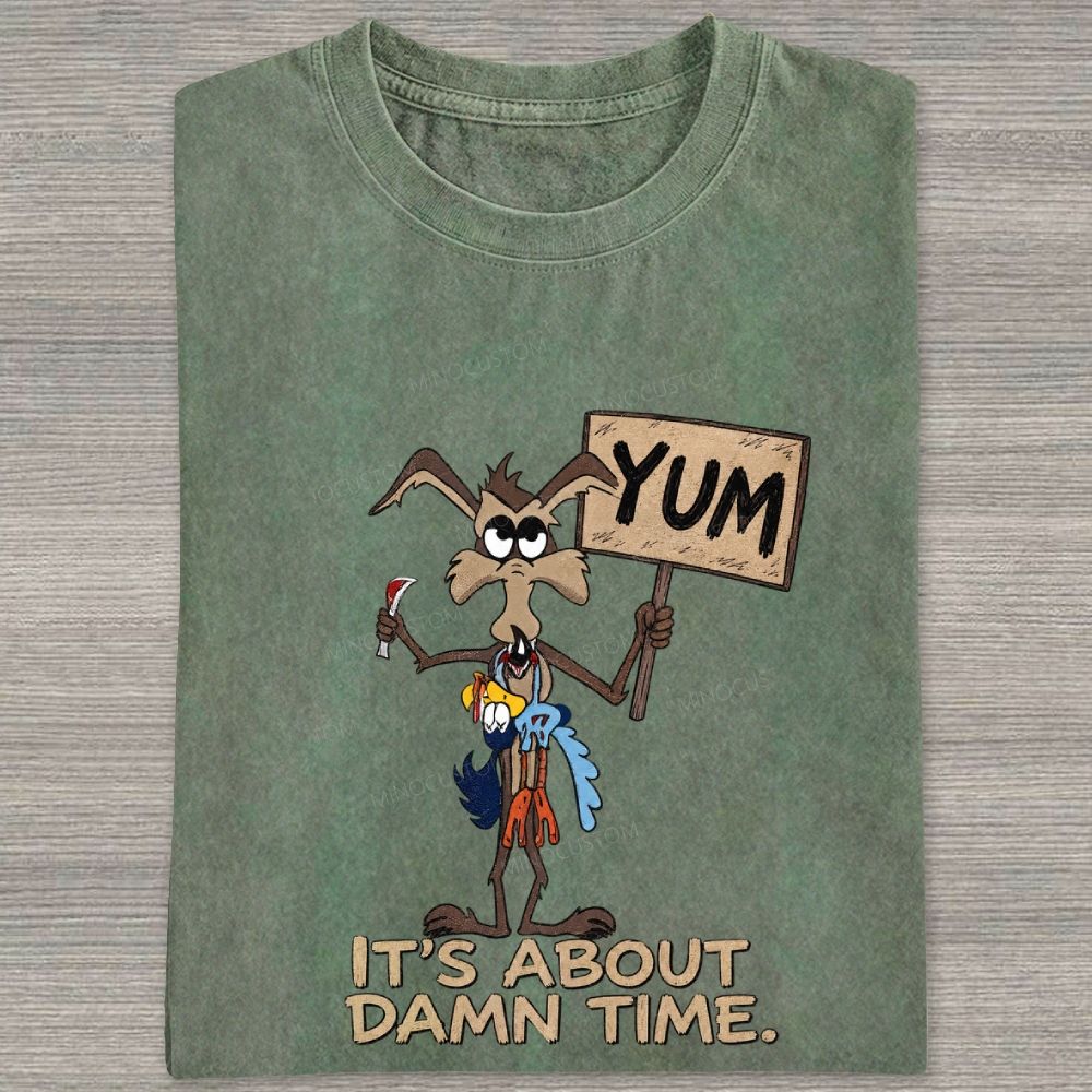 Vintage Funny Cartoon Wolf Signboard Graphic Washed T-shirt