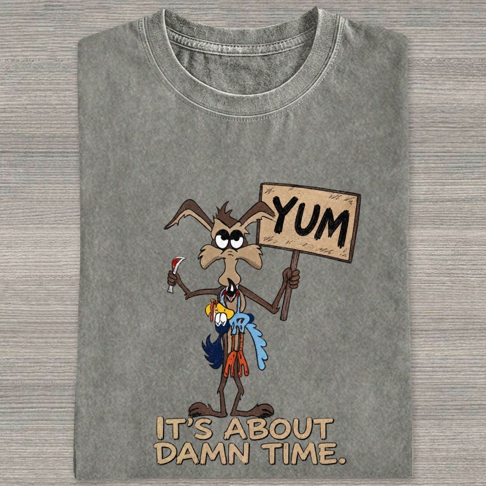 Vintage Funny Cartoon Wolf Signboard Graphic Washed T-shirt