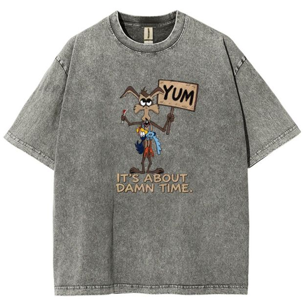 Vintage Funny Cartoon Wolf Signboard Graphic Washed T-shirt