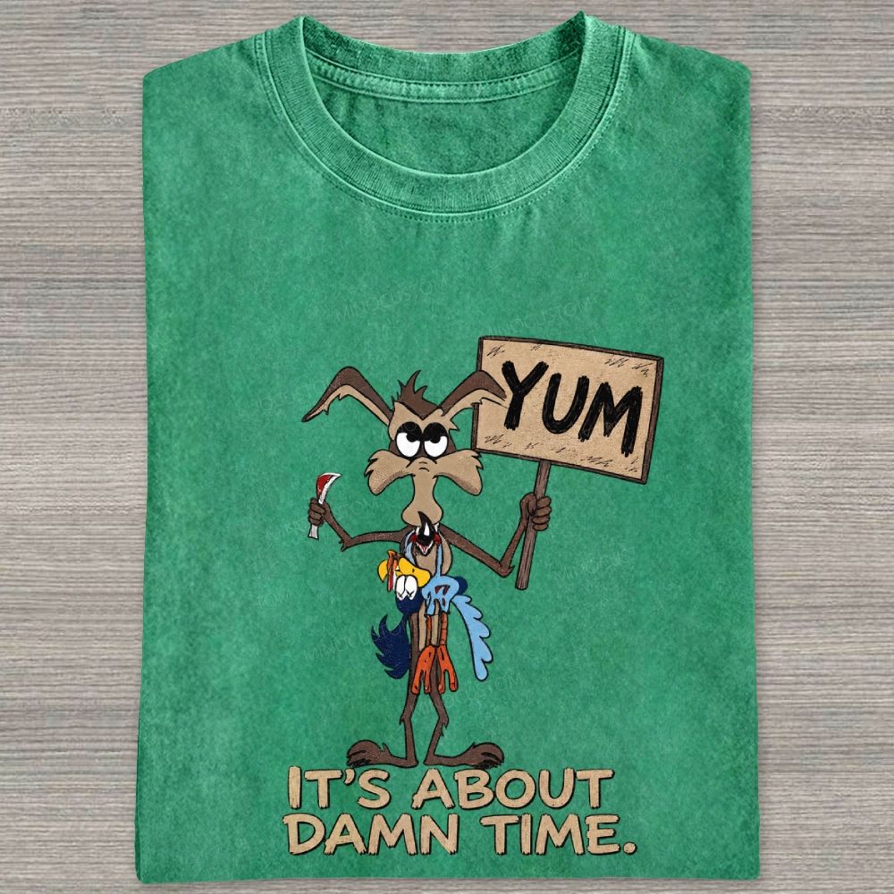 Vintage Funny Cartoon Wolf Signboard Graphic Washed T-shirt