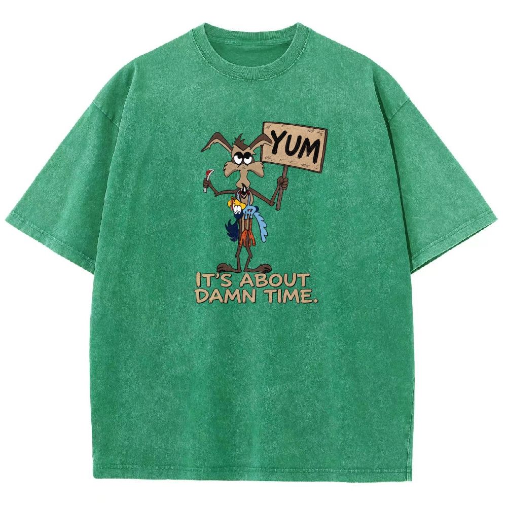 Vintage Funny Cartoon Wolf Signboard Graphic Washed T-shirt