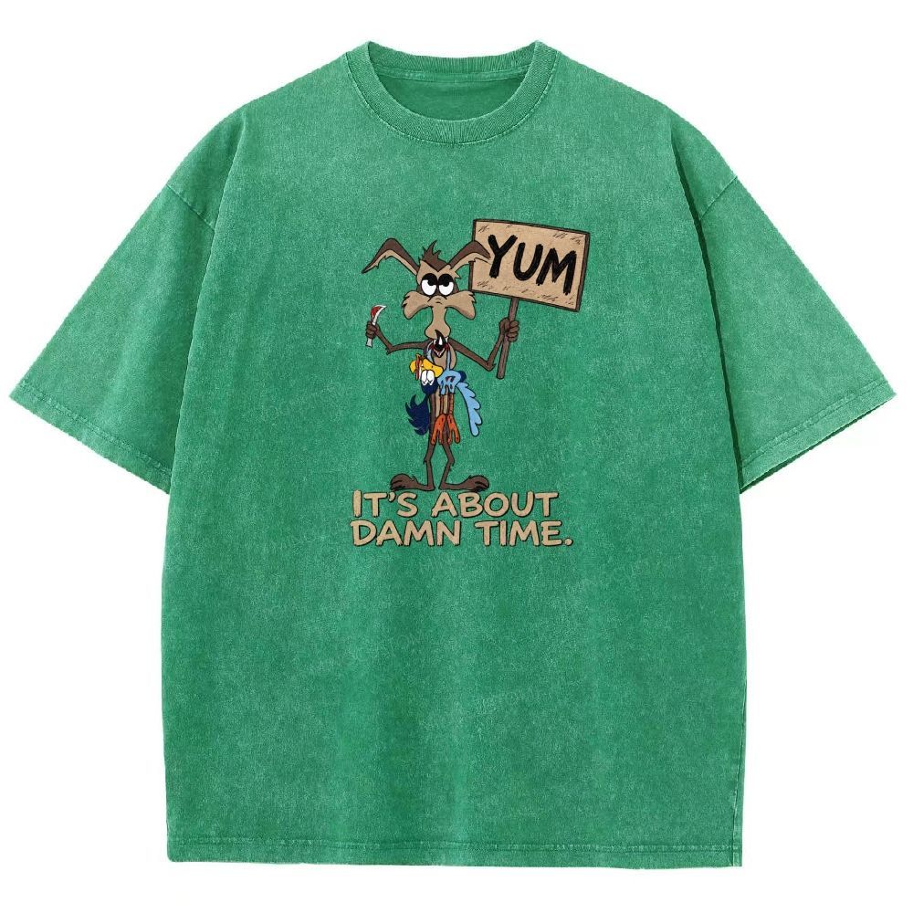 Vintage Funny Cartoon Wolf Signboard Graphic Washed T-shirt