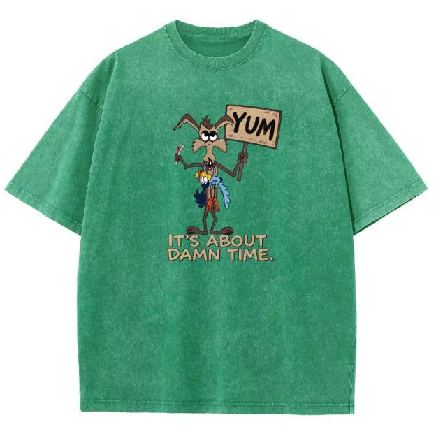 Vintage Funny Cartoon Wolf Signboard Graphic Washed T-shirt