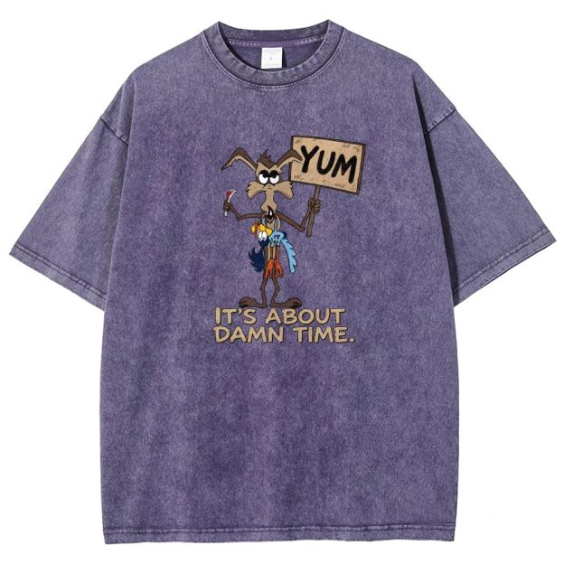 Vintage Funny Cartoon Wolf Signboard Graphic Washed T-shirt