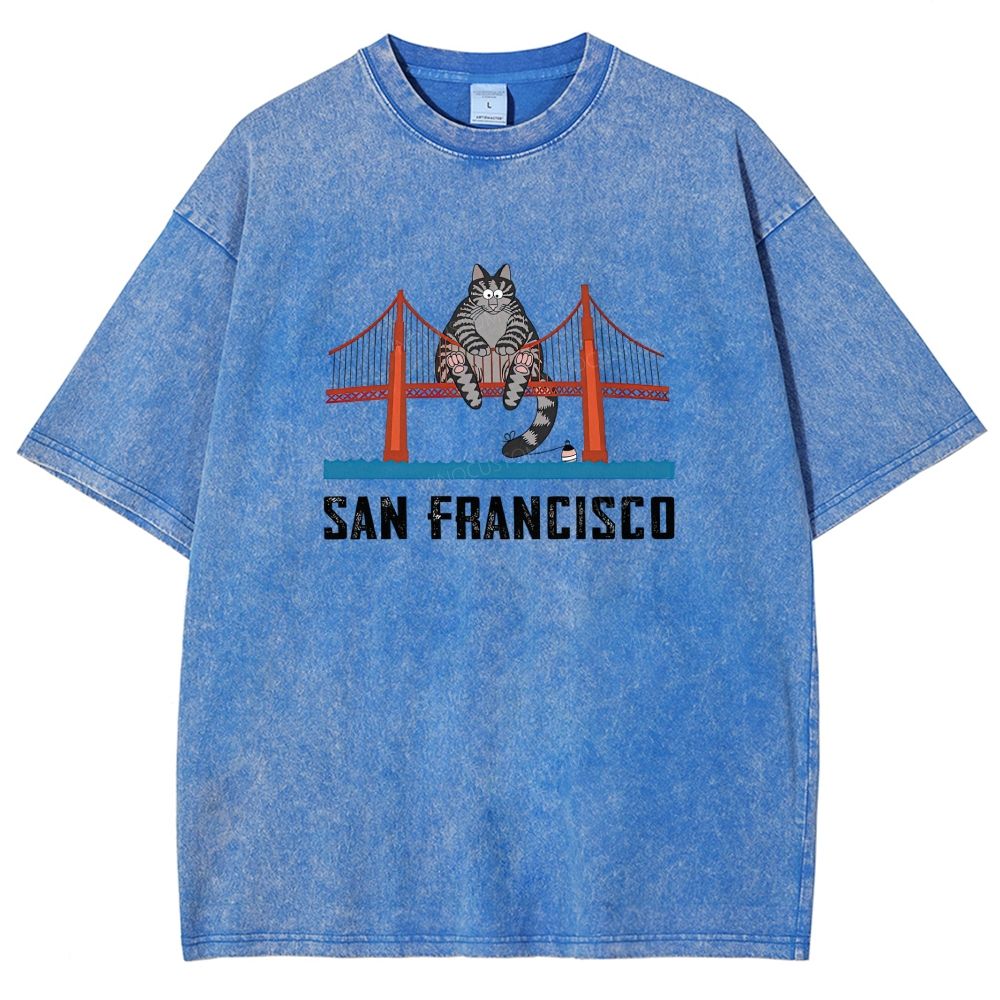 San Francisco Cat Golden Gate Bridge Graphic Washed T-shirt