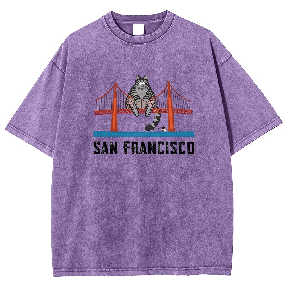 San Francisco Cat Golden Gate Bridge Graphic Washed T-shirt