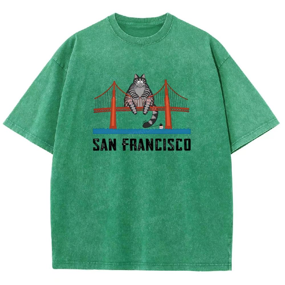 San Francisco Cat Golden Gate Bridge Graphic Washed T-shirt