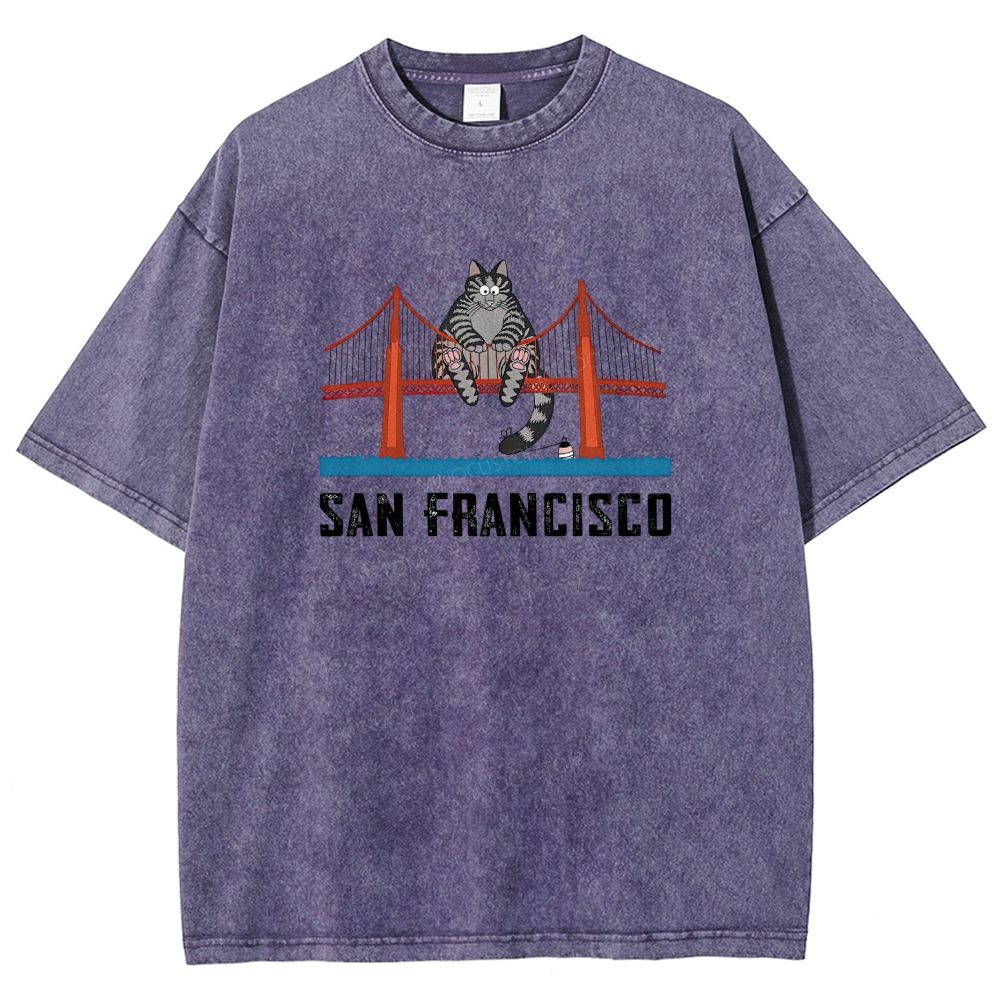San Francisco Cat Golden Gate Bridge Graphic Washed T-shirt