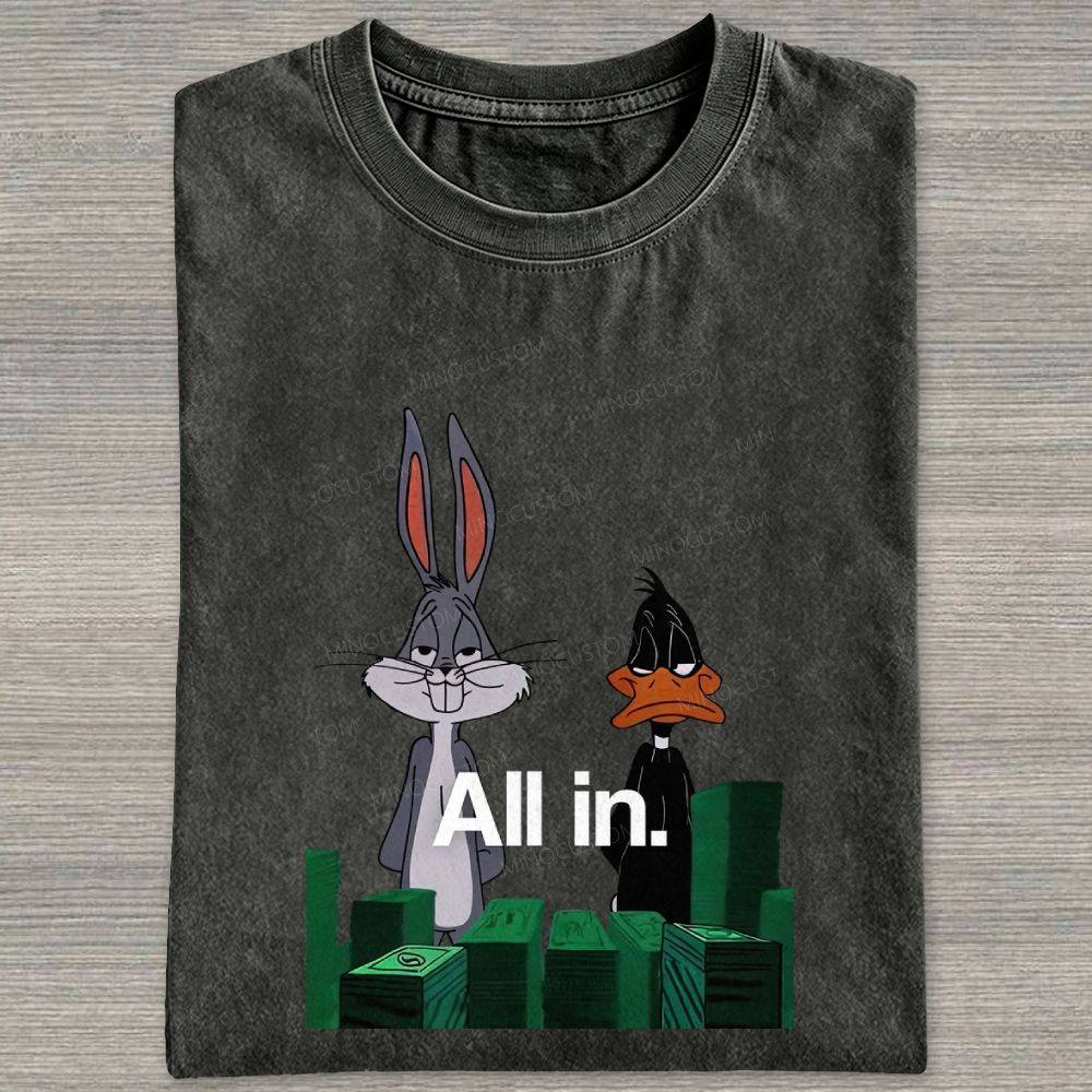 Retro Cartoon Rabbit Duck Casino Chips Graphic Washed T-shirt