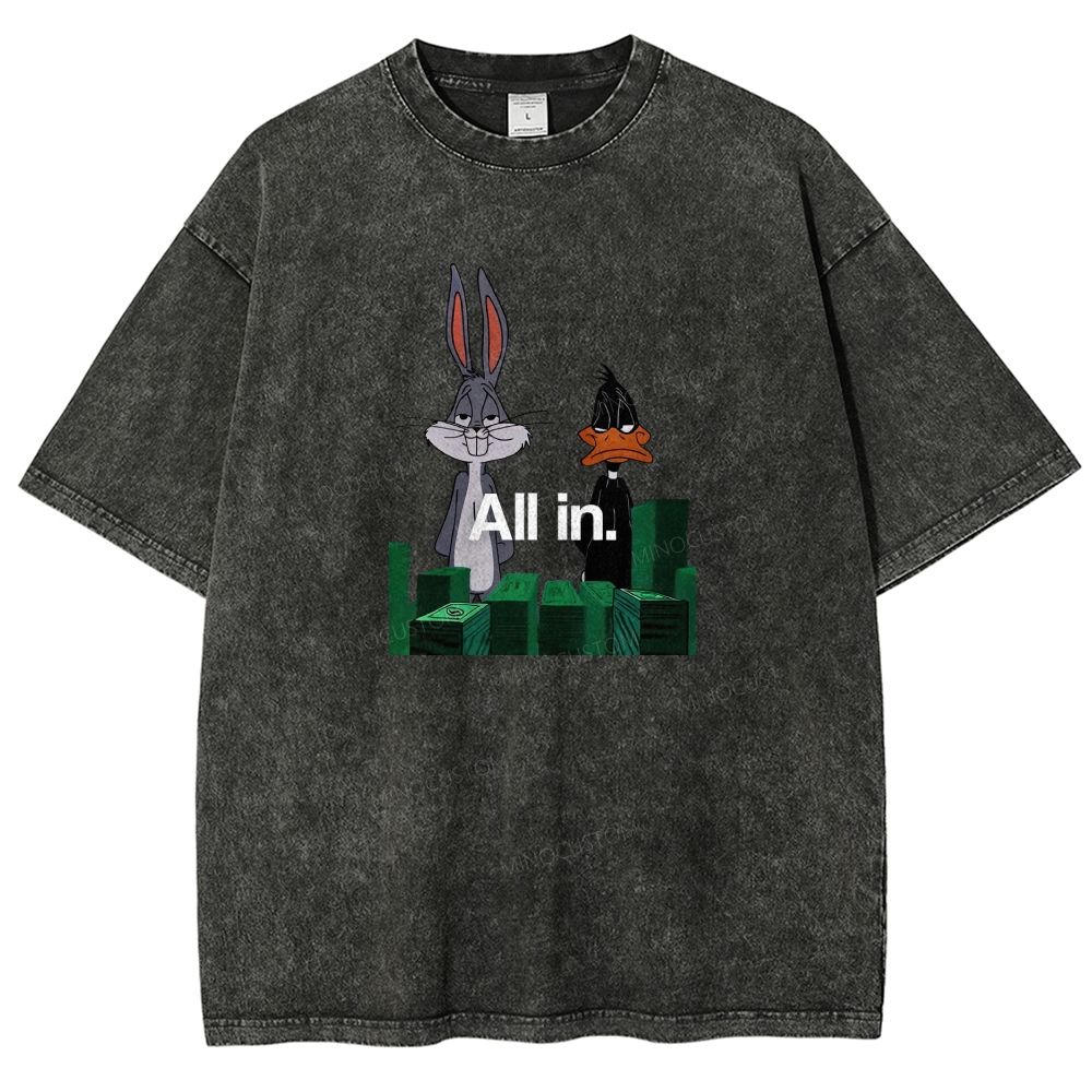 Retro Cartoon Rabbit Duck Casino Chips Graphic Washed T-shirt