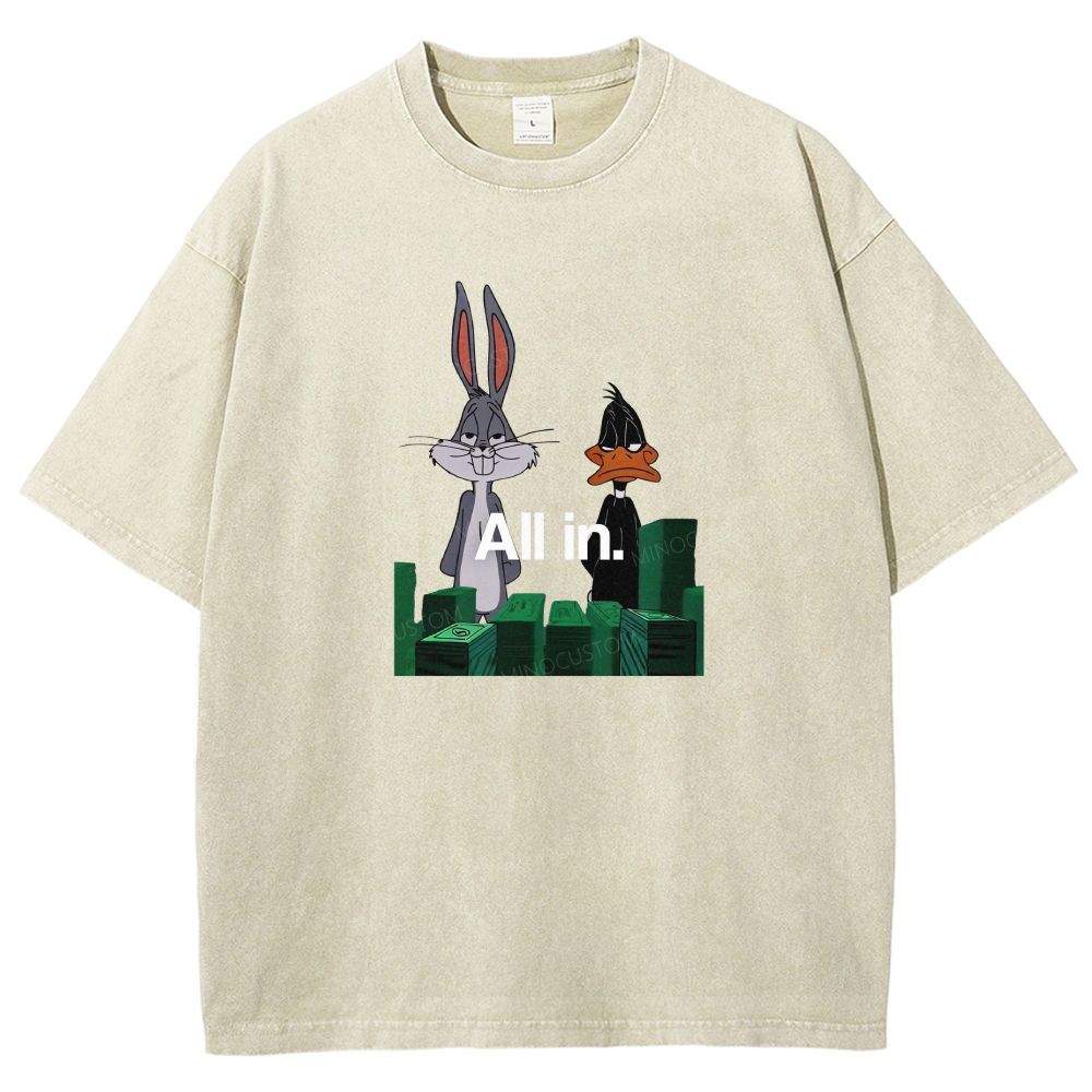 Retro Cartoon Rabbit Duck Casino Chips Graphic Washed T-shirt