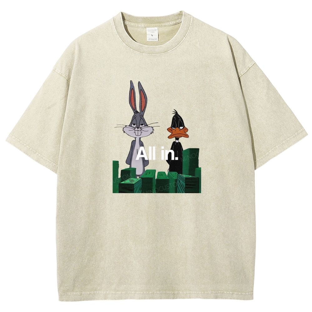 Retro Cartoon Rabbit Duck Casino Chips Graphic Washed T-shirt