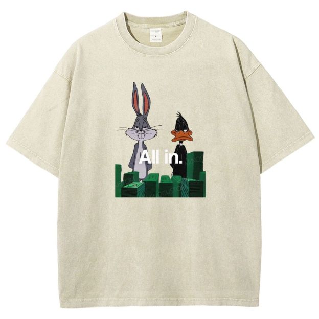 Retro Cartoon Rabbit Duck Casino Chips Graphic Washed T-shirt