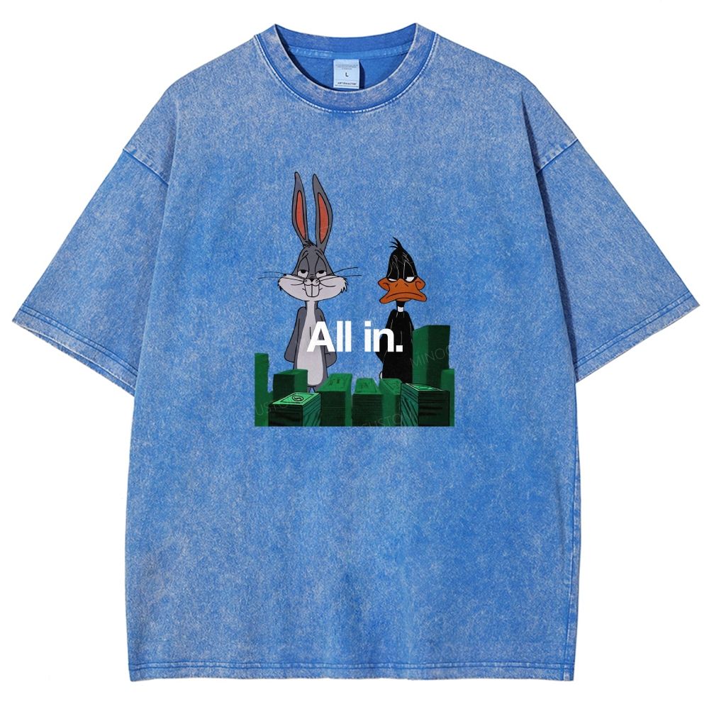 Retro Cartoon Rabbit Duck Casino Chips Graphic Washed T-shirt