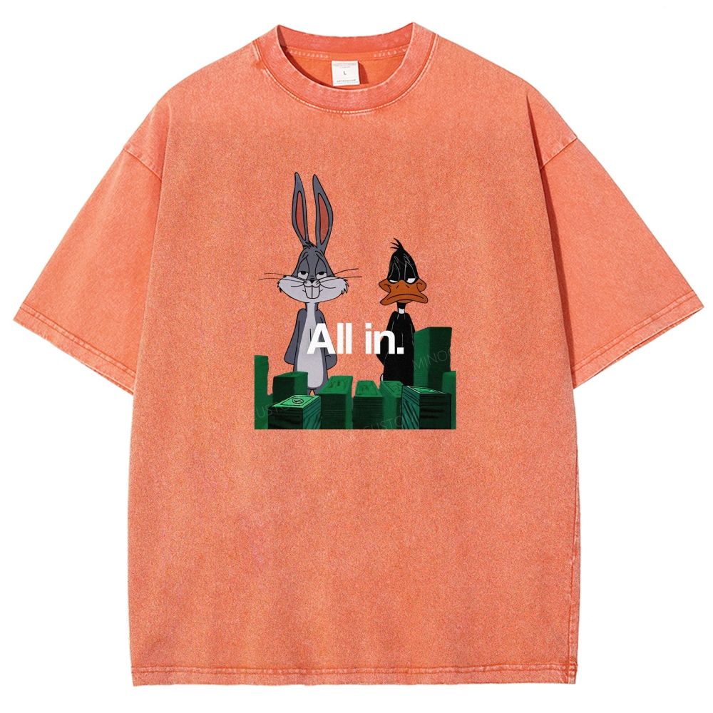 Retro Cartoon Rabbit Duck Casino Chips Graphic Washed T-shirt