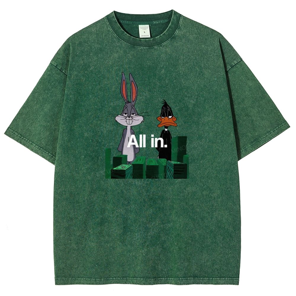 Retro Cartoon Rabbit Duck Casino Chips Graphic Washed T-shirt