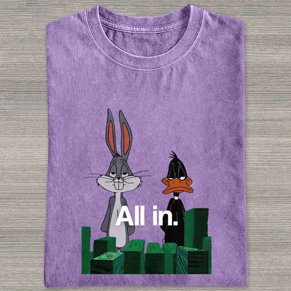 Retro Cartoon Rabbit Duck Casino Chips Graphic Washed T-shirt