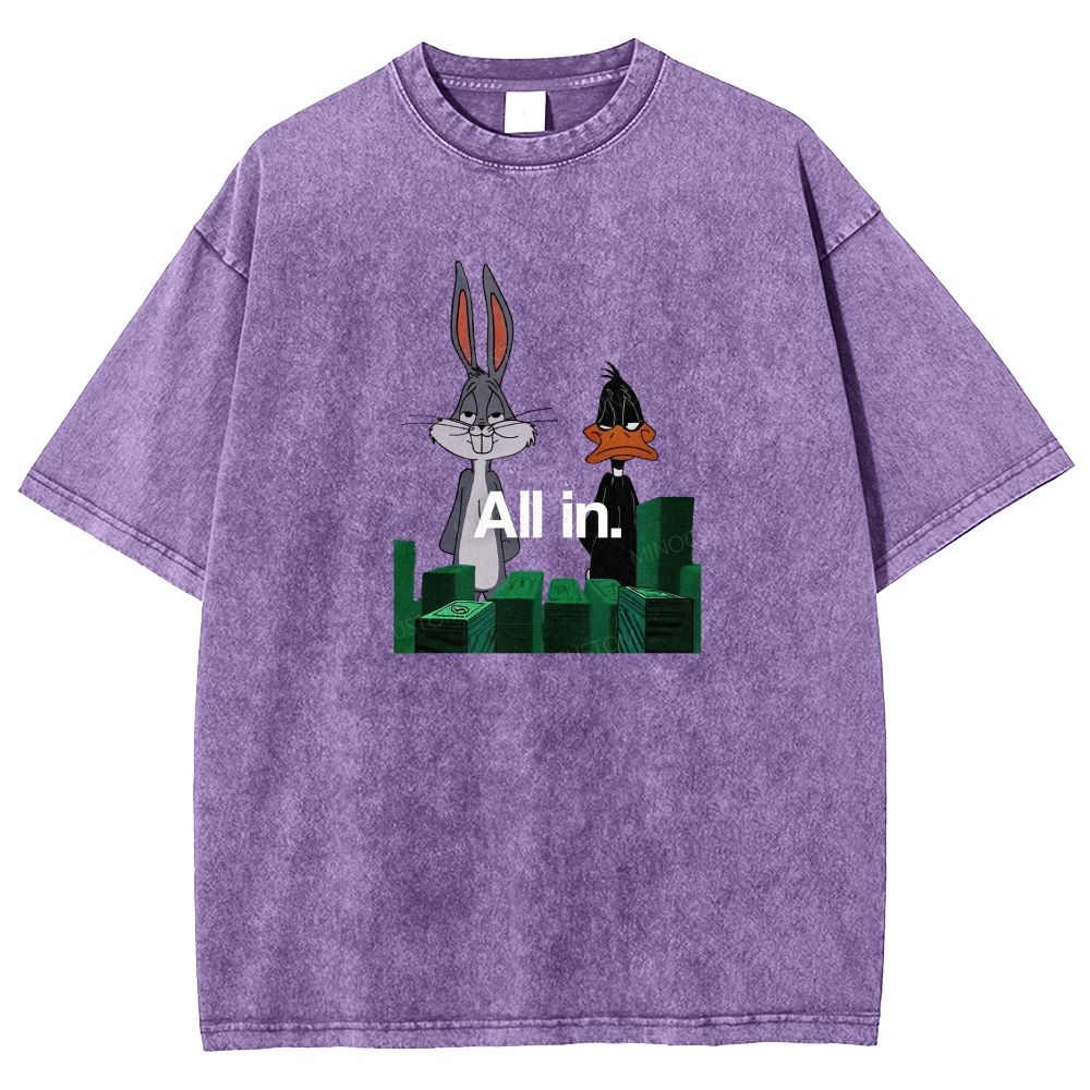 Retro Cartoon Rabbit Duck Casino Chips Graphic Washed T-shirt