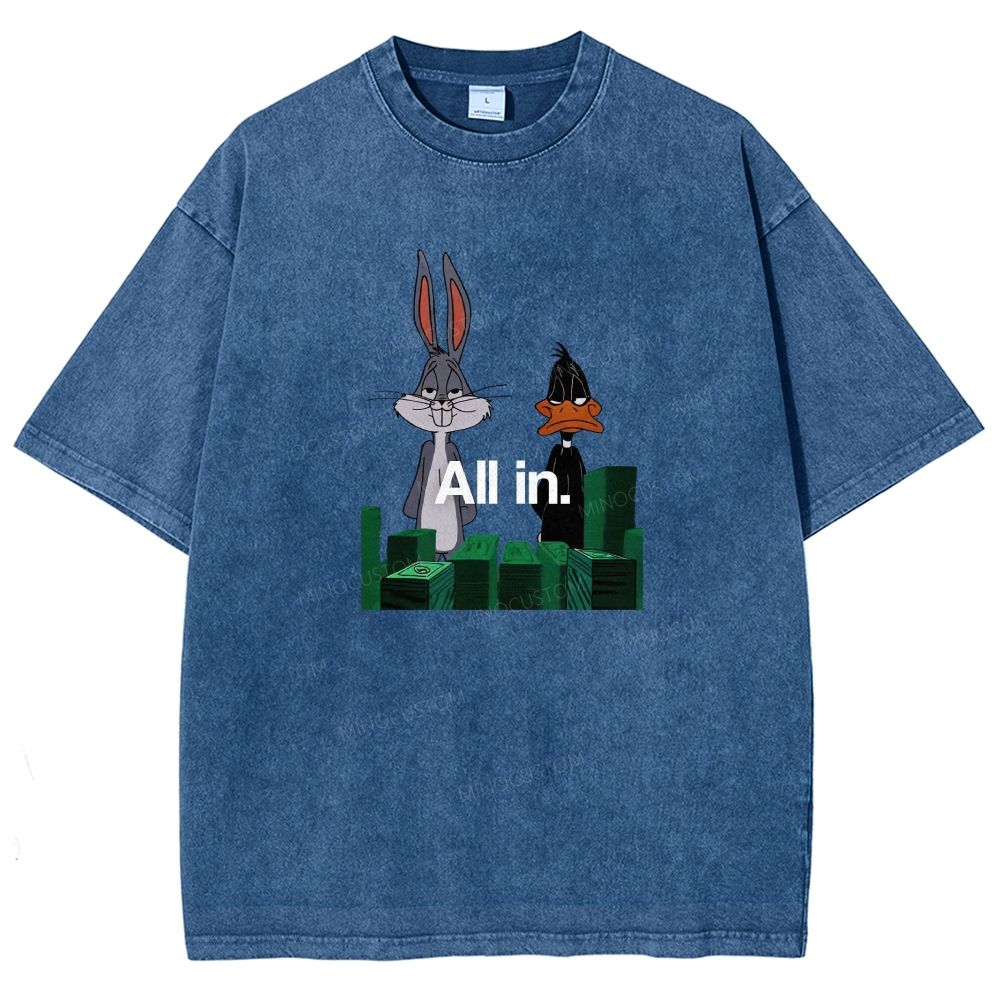 Retro Cartoon Rabbit Duck Casino Chips Graphic Washed T-shirt
