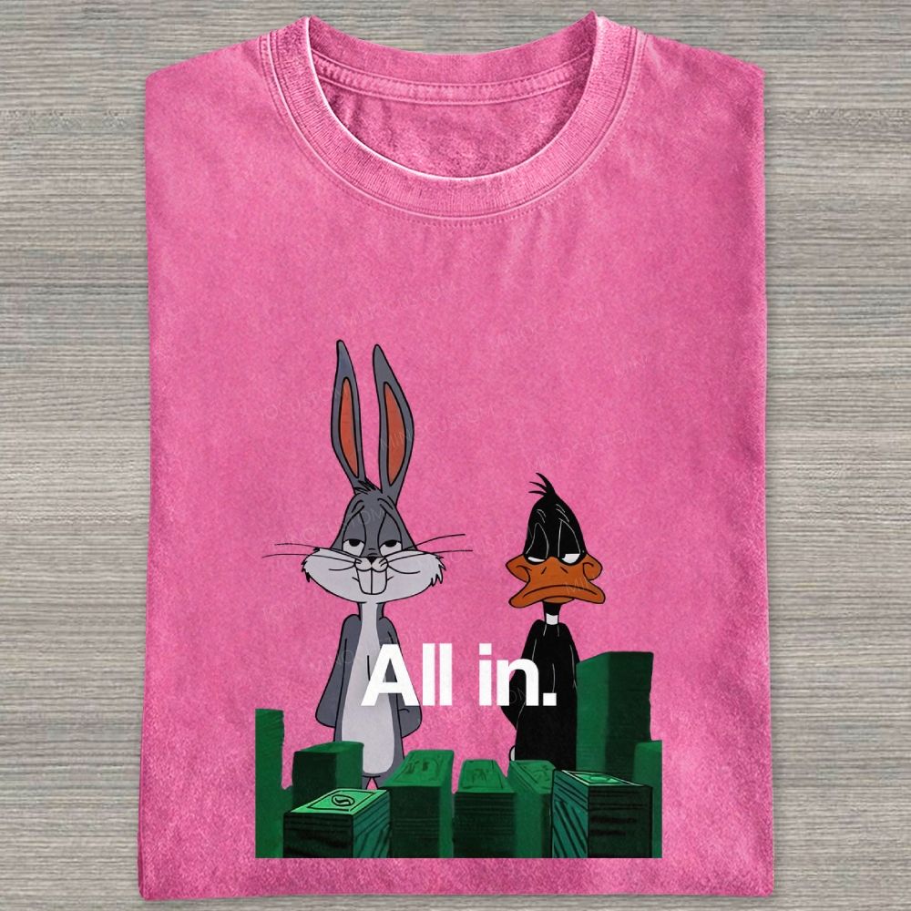 Retro Cartoon Rabbit Duck Casino Chips Graphic Washed T-shirt