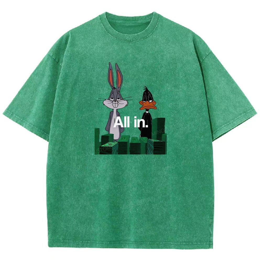 Retro Cartoon Rabbit Duck Casino Chips Graphic Washed T-shirt