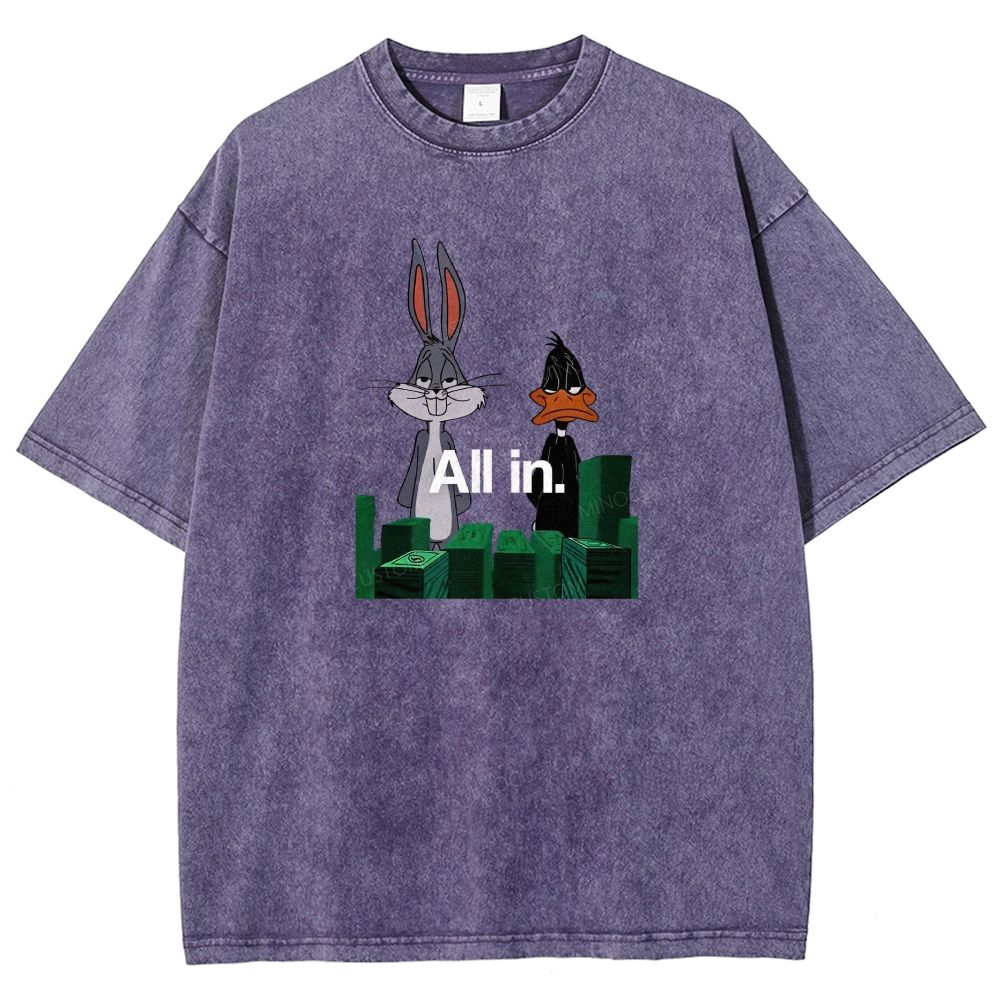 Retro Cartoon Rabbit Duck Casino Chips Graphic Washed T-shirt