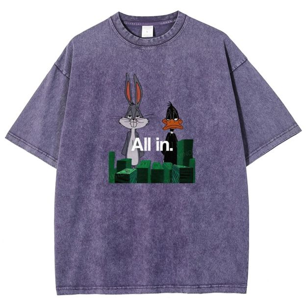 Retro Cartoon Rabbit Duck Casino Chips Graphic Washed T-shirt