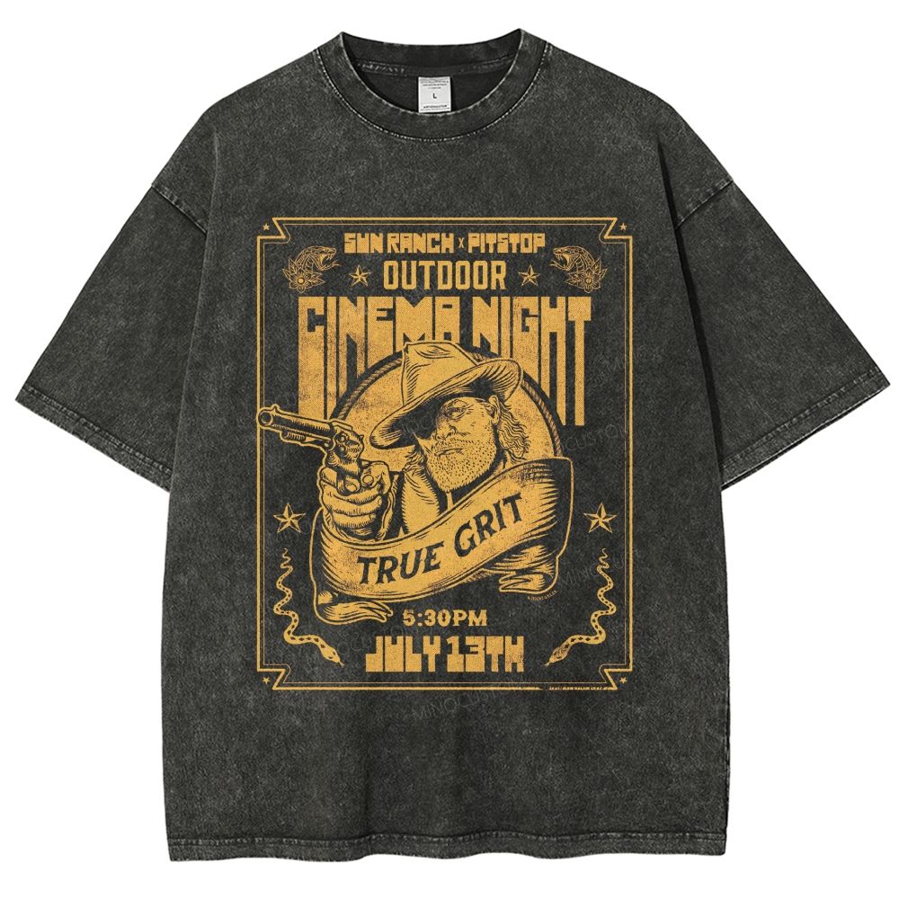 Vintage Wild West Outdoor Cinema Poster Graphic Unisex Fit Washed T-Shirt