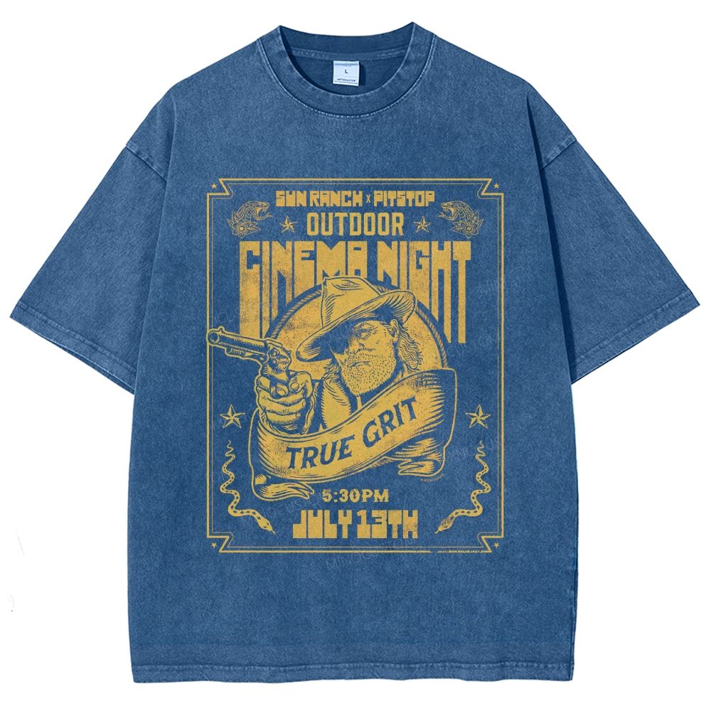 Vintage Wild West Outdoor Cinema Poster Graphic Unisex Fit Washed T-Shirt