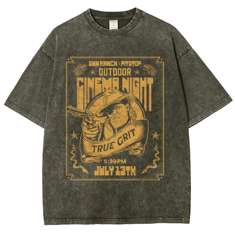 Vintage Wild West Outdoor Cinema Poster Graphic Unisex Fit Washed T-Shirt