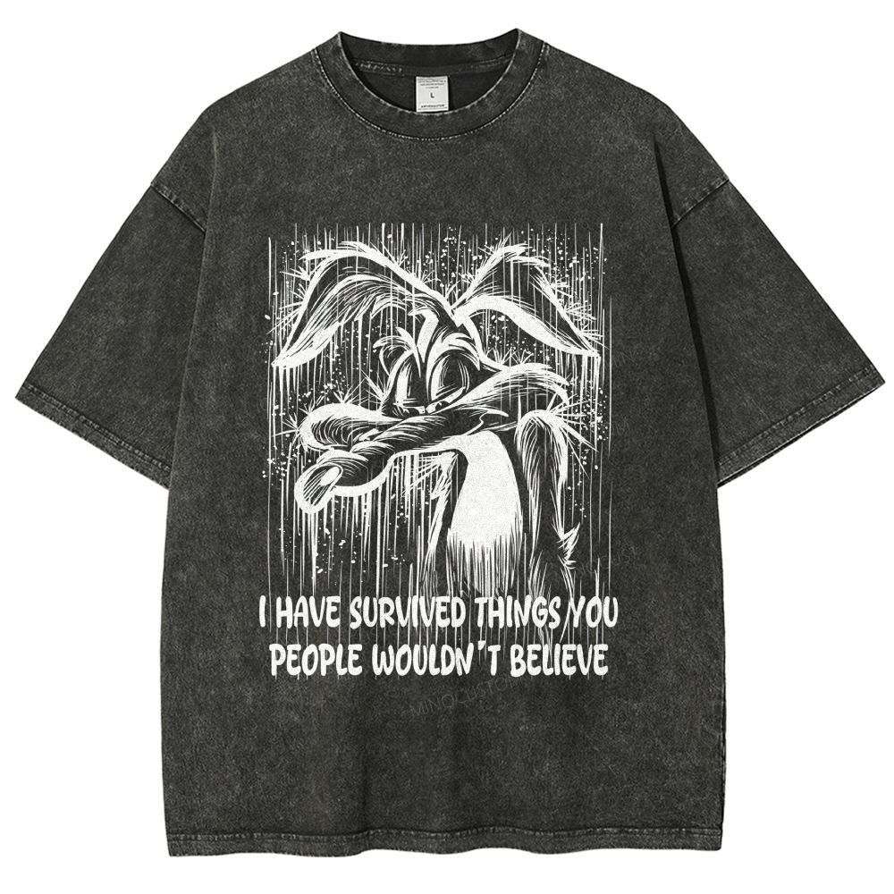 Dark Grunge Abstract Wolf Line Art Quote Graphic Unisex Fit Washed T-Shirt