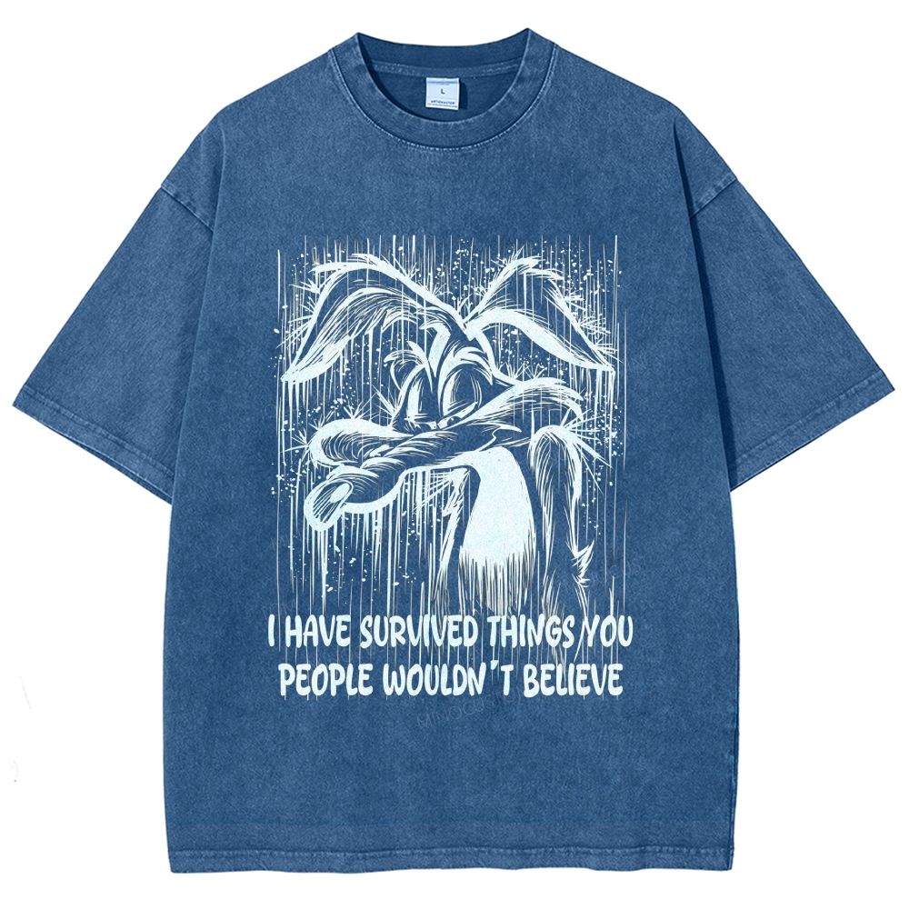 Dark Grunge Abstract Wolf Line Art Quote Graphic Unisex Fit Washed T-Shirt