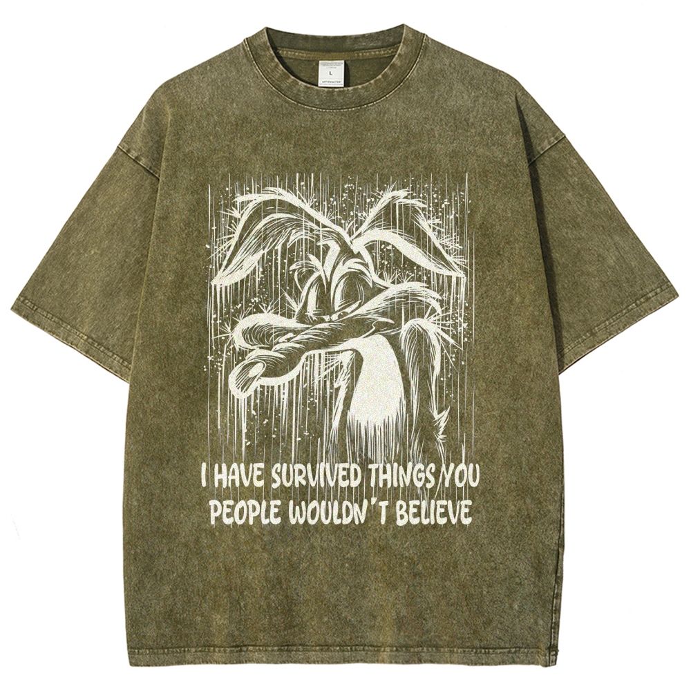 Dark Grunge Abstract Wolf Line Art Quote Graphic Unisex Fit Washed T-Shirt