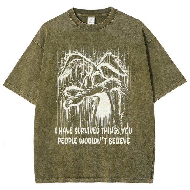 Dark Grunge Abstract Wolf Line Art Quote Graphic Unisex Fit Washed T-Shirt