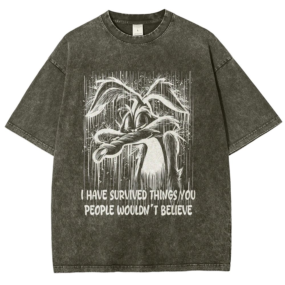 Dark Grunge Abstract Wolf Line Art Quote Graphic Unisex Fit Washed T-Shirt