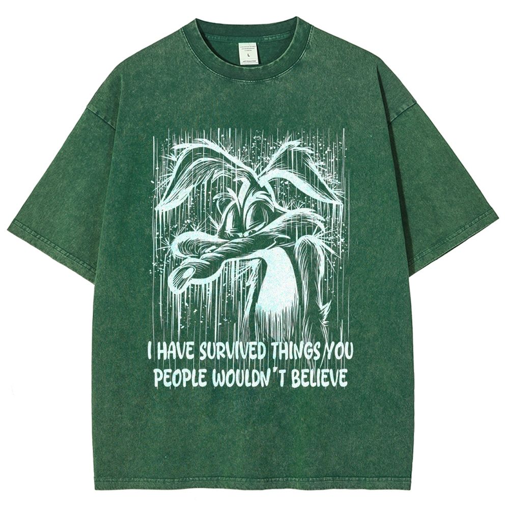 Dark Grunge Abstract Wolf Line Art Quote Graphic Unisex Fit Washed T-Shirt