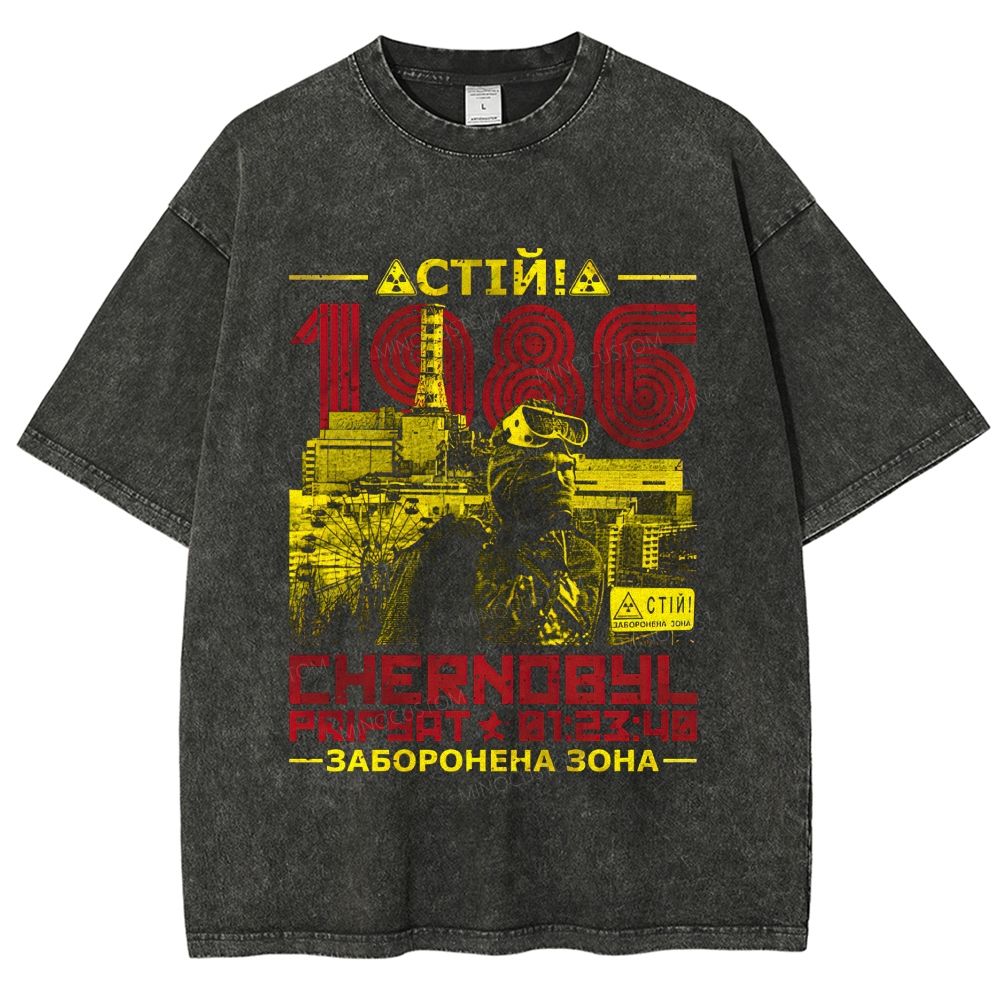 Vintage Retro Industrial Soviet Poster Graphic Unisex Fit Washed T-Shirt