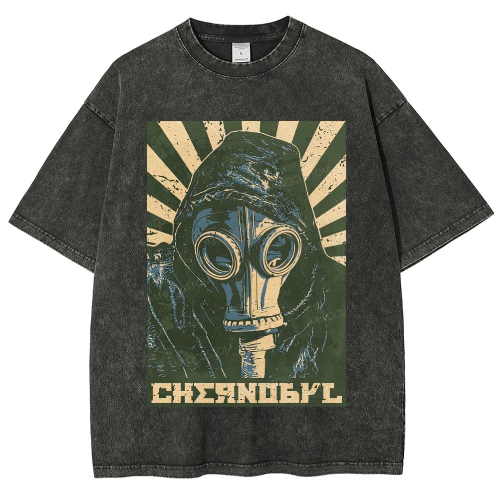 Vintage Post‑Apocalyptic Gas Mask Propaganda Graphic Unisex Fit Washed T-Shirt