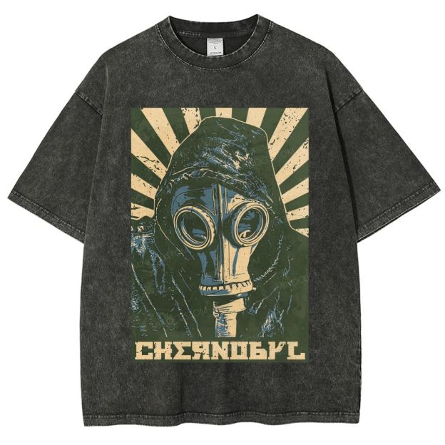 Vintage Post‑Apocalyptic Gas Mask Propaganda Graphic Unisex Fit Washed T-Shirt
