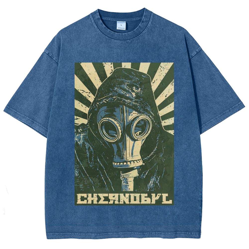 Vintage Post‑Apocalyptic Gas Mask Propaganda Graphic Unisex Fit Washed T-Shirt