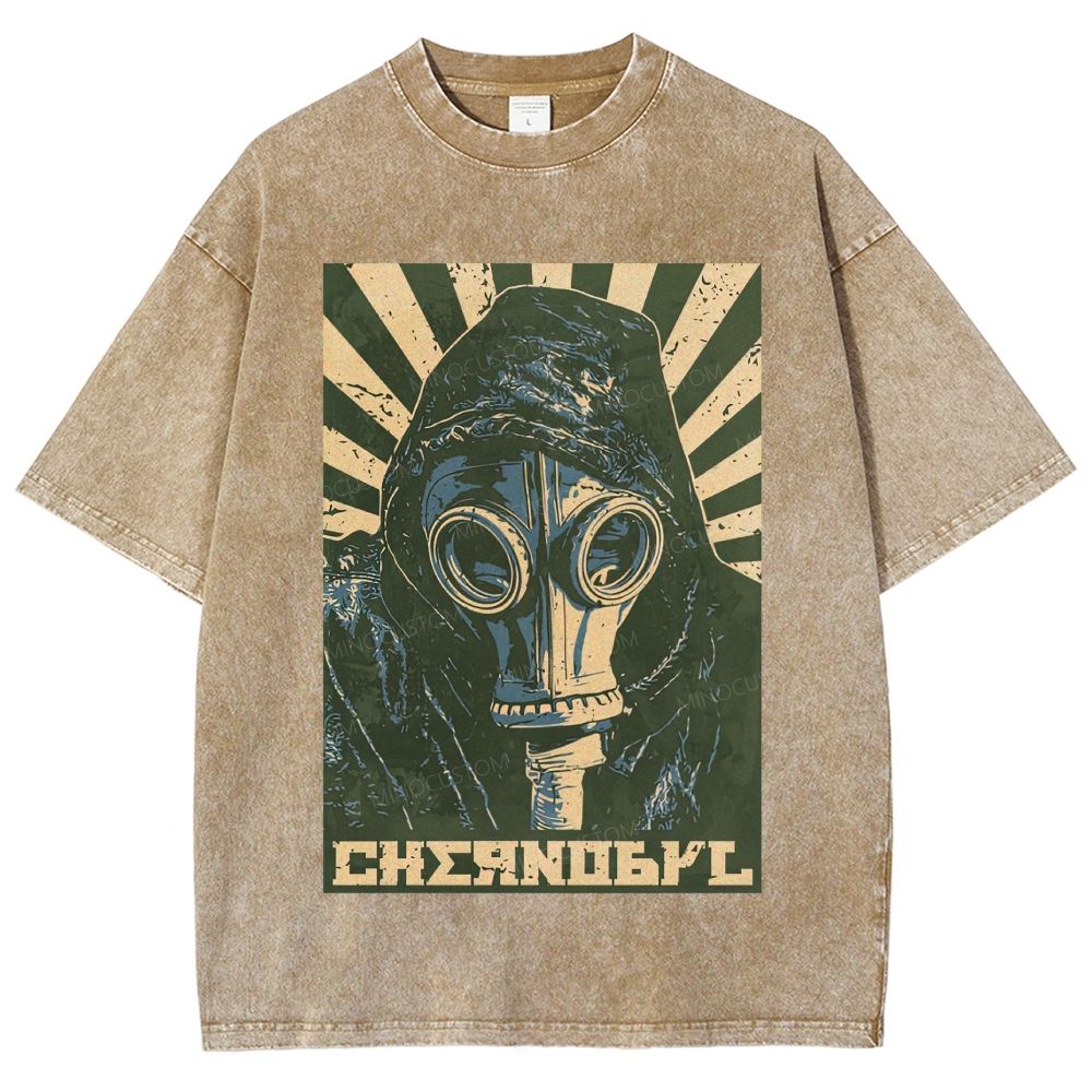 Vintage Post‑Apocalyptic Gas Mask Propaganda Graphic Unisex Fit Washed T-Shirt